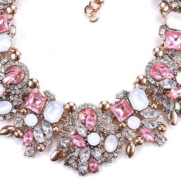 Elegant Pink Multicolor Bejeweled Collar Necklace - Picture 2 of 3